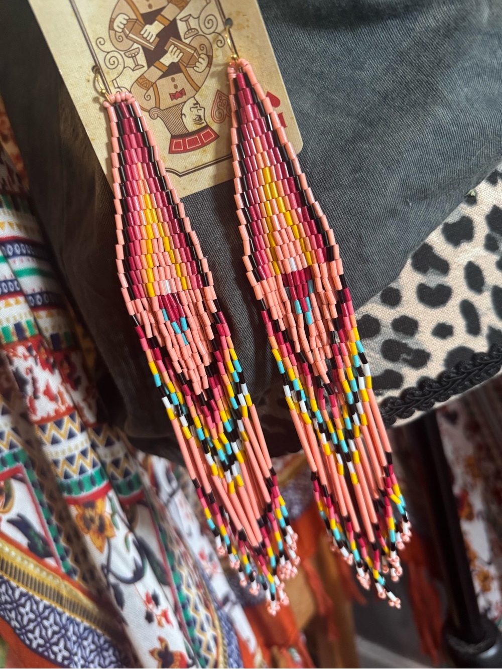 Handmade Multicolor Beaded Fringe Earrings